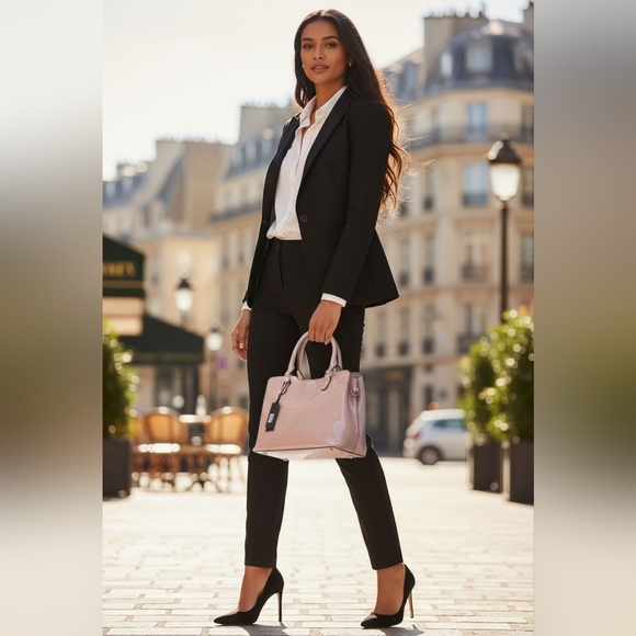 BLUSH VEGAN PATENT LEATHER SATCHEL PURSE NEW - Picture 1 of 7